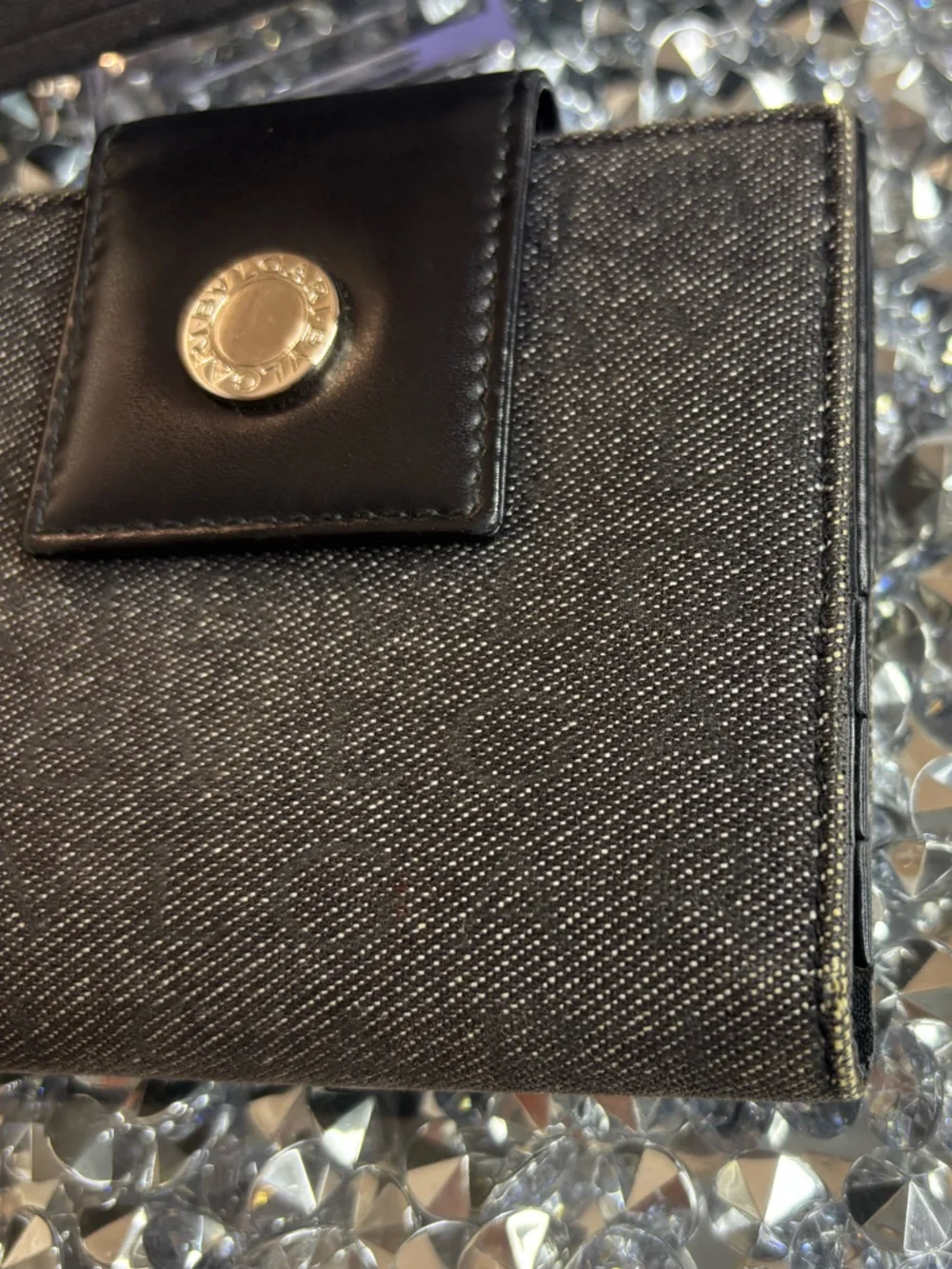 BVLGARI Logo Mania Bifold Wallet made of black denim-like canvas & leather EUC - Picture 13 of 17